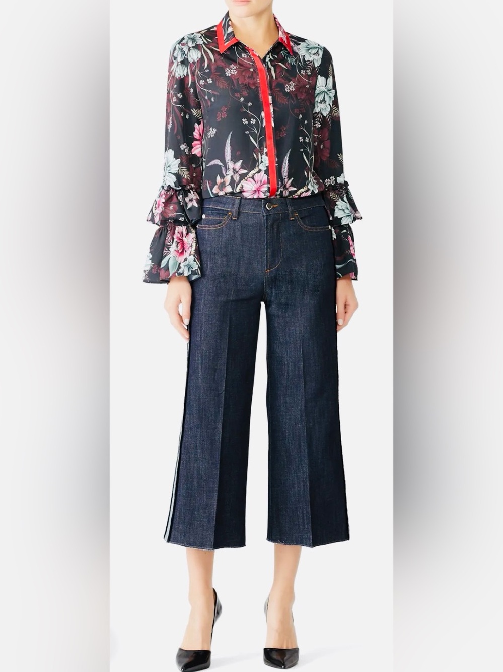 Badgley Mischka Black Floral Button Down Top, Size 12